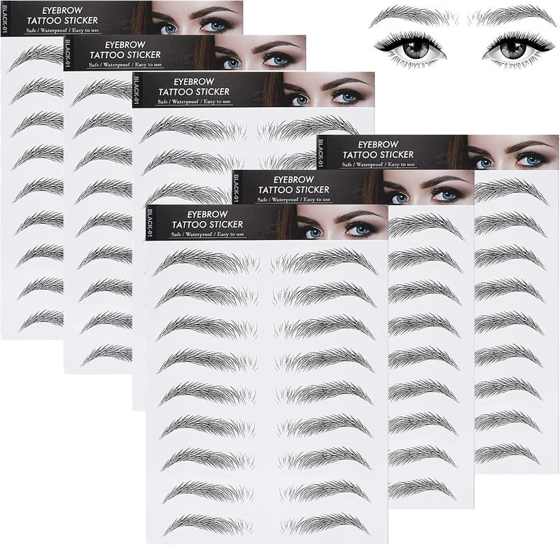 Sibba 6 Sheets Eyebrow Tattoo Eyebrows Sticker Temporary Eyes Brows Practice Tint Transfer Color Set Peel Off Eyeshadow Dye Waterproof Kit Sheets For Beginners Women Black
