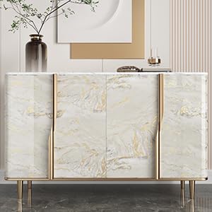 Wallderful Marble Contact Paper Beige Gold Marble Wallpaper Glossy Peel and Stick Countertop Self Adhesive Granite Sticker Countertop Waterproof Wallpapers for Shower Backsplash Desk Vinyl Wrap Locker - Image 4