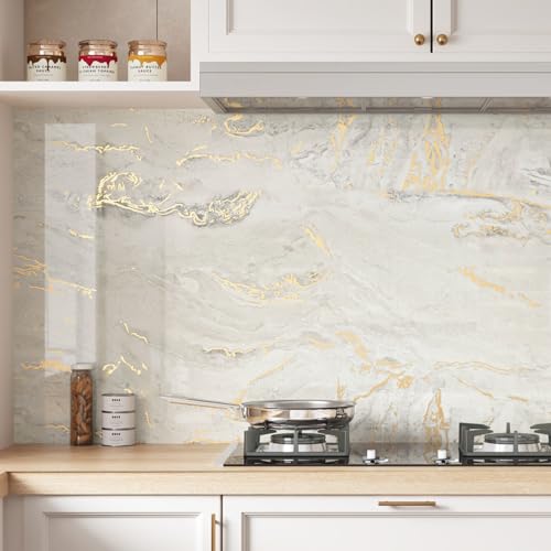 Wallderful Marble Contact Paper Beige Gold Marble Wallpaper Glossy Peel and Stick Countertop Self Adhesive Granite Sticker Countertop Waterproof Wallpapers for Shower Backsplash Desk Vinyl Wrap Locker - Image 3