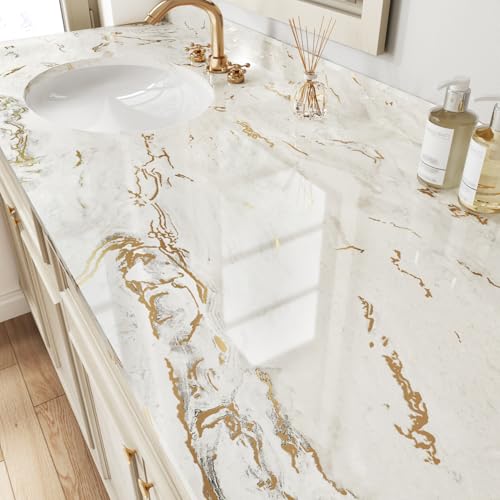 Wallderful Marble Contact Paper Beige Gold Marble Wallpaper Glossy Peel and Stick Countertop Self Adhesive Granite Sticker Countertop Waterproof Wallpapers for Shower Backsplash Desk Vinyl Wrap Locker - Image 1