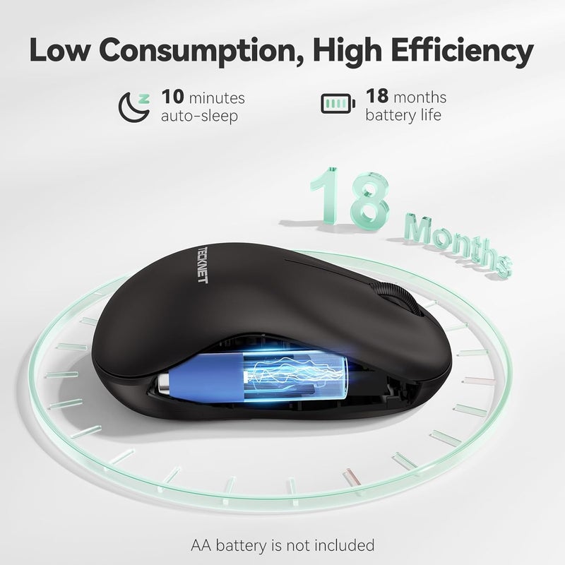 TECKNET Wireless Mouse for Laptop, 2.4G Silent Computer Mouse Quiet Click with 5 DPI Levels,Contoured Grip,Small Portable 30 Months Battery Cordless Mice for PC, Chromebook, Mac - Black - Image 3