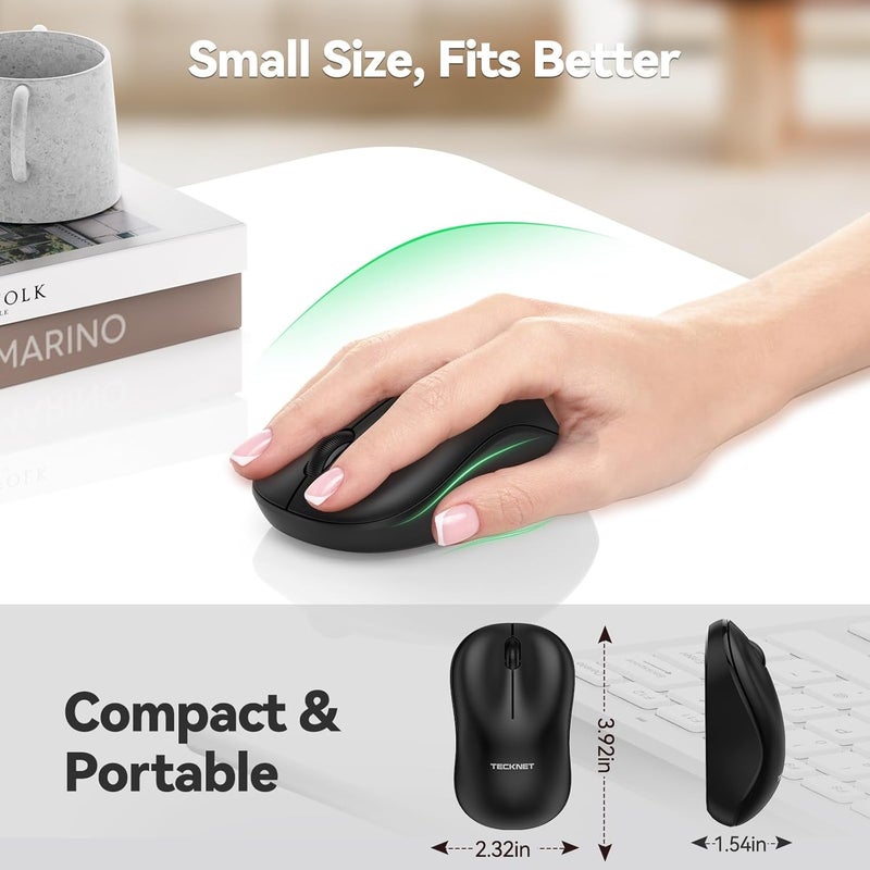 TECKNET Wireless Mouse for Laptop, 2.4G Silent Computer Mouse Quiet Click with 5 DPI Levels,Contoured Grip,Small Portable 30 Months Battery Cordless Mice for PC, Chromebook, Mac - Black - Image 5