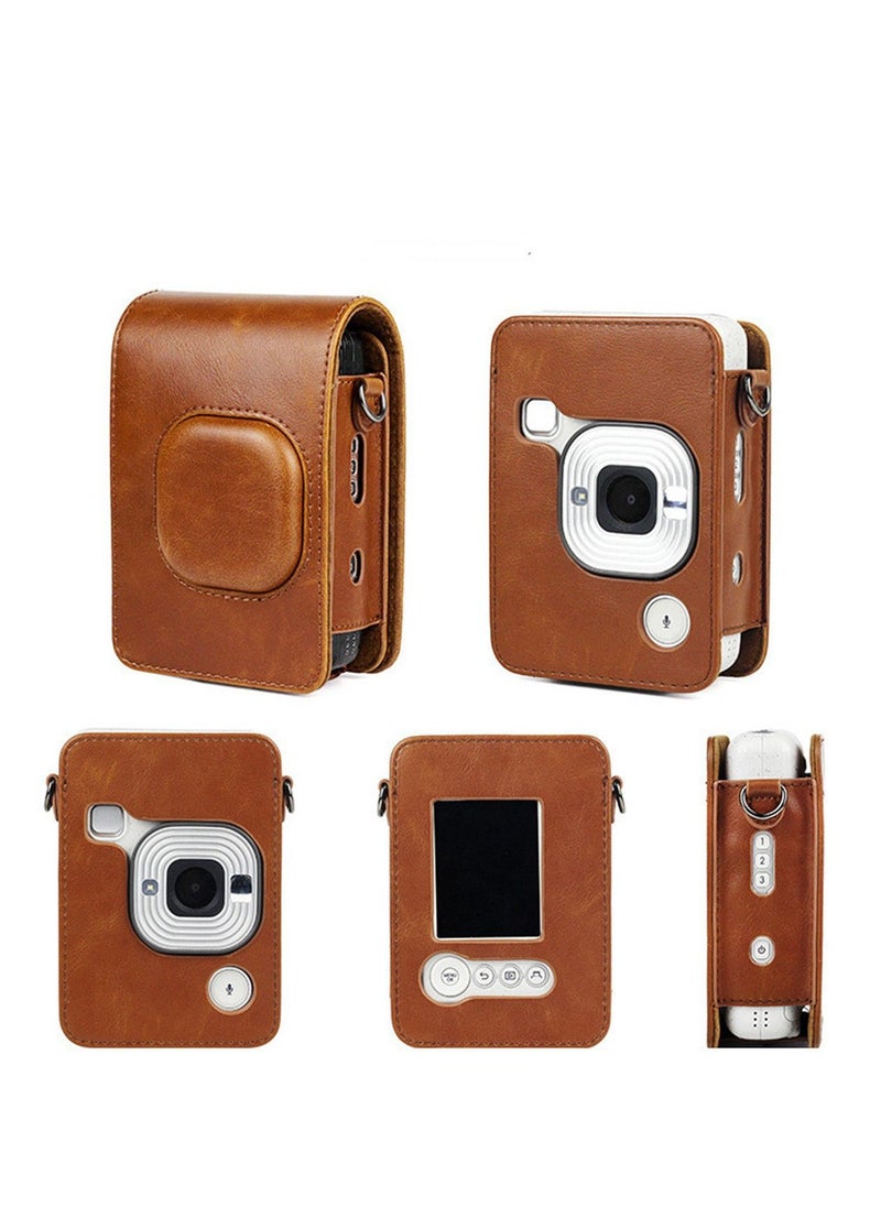 Generic PU Leather Camera Case Cover Bag Compatible with Fujifilm Instax Mini LiPlay Camera - Brown  - Image 2