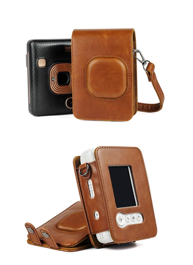 Generic PU Leather Camera Case Cover Bag Compatible with Fujifilm Instax Mini LiPlay Camera - Brown  - Image 3