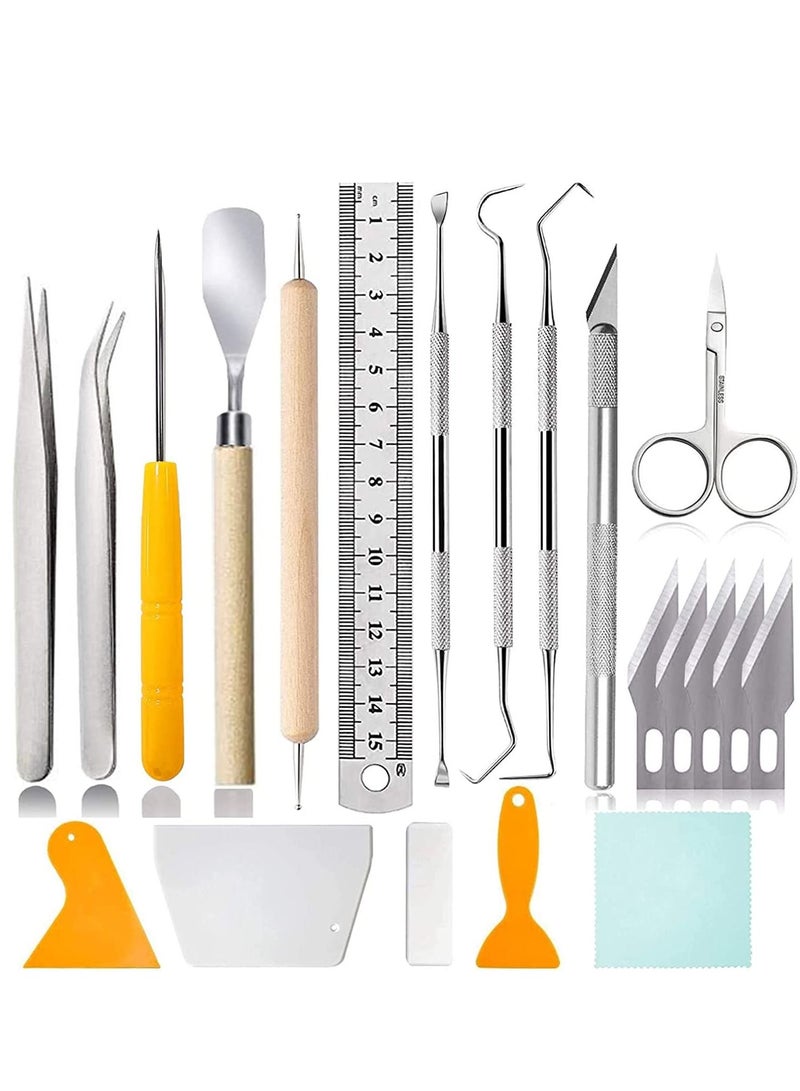 Craft Tools Set Vinyl Weeding Tools Basic Kit Including Scissor Tweezers Weeders Scraper Spatula for Silhouettes Cameos Lettering Cutting Splicing 21 Pcs - Image 1