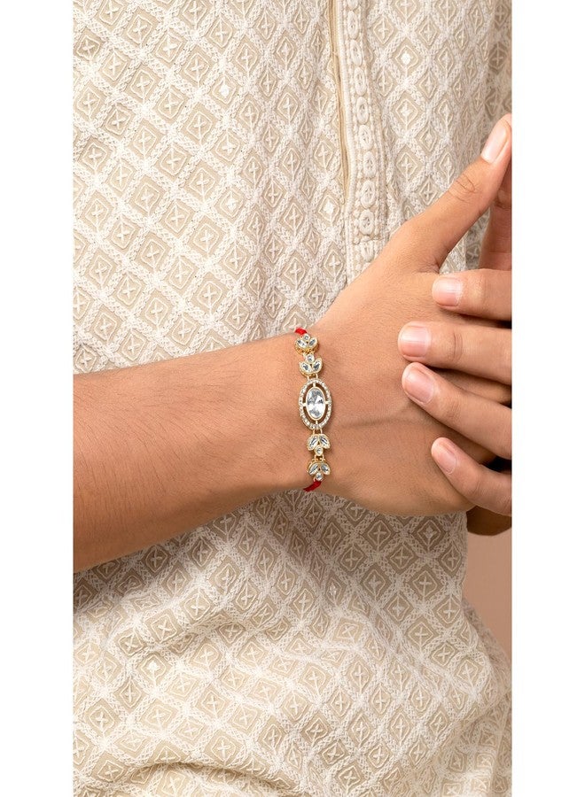 Peora Rakhshabandhan Thread Rakhi for Brother Bhaiya | Crystal & CZ Studded | Set of 2 | Rakhi Hamper Roli Chawal & Greeting Card - Image 4