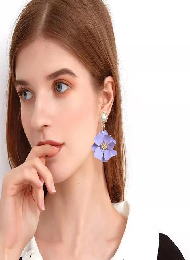 أقراط مرصعة بالكريستال بتصميم زهور بوهيمي للنساء، مجوهرات بتصميم زهور اللؤلؤ، عتيقة (بنفسجي) - Image 3