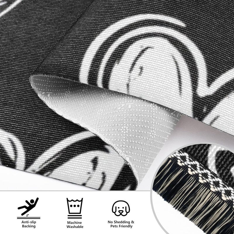 Bedroom Runner Rug Washable Non Skid Farmhouse Area Carpet Tassel Floor Rug for Laundry Room Kitchen Bathroom Home Decor Black and White Valentine's Day Romantic Love - Image 4
