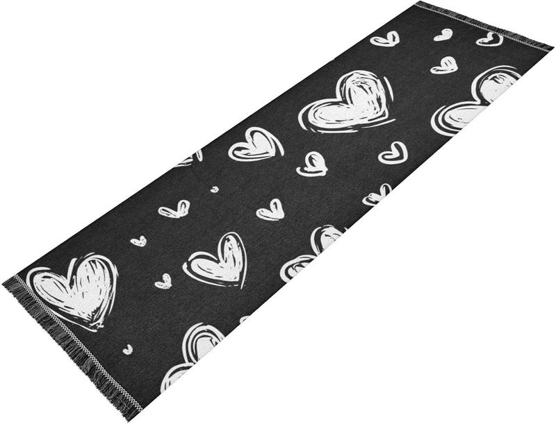 Bedroom Runner Rug Washable Non Skid Farmhouse Area Carpet Tassel Floor Rug for Laundry Room Kitchen Bathroom Home Decor Black and White Valentine's Day Romantic Love - Image 1