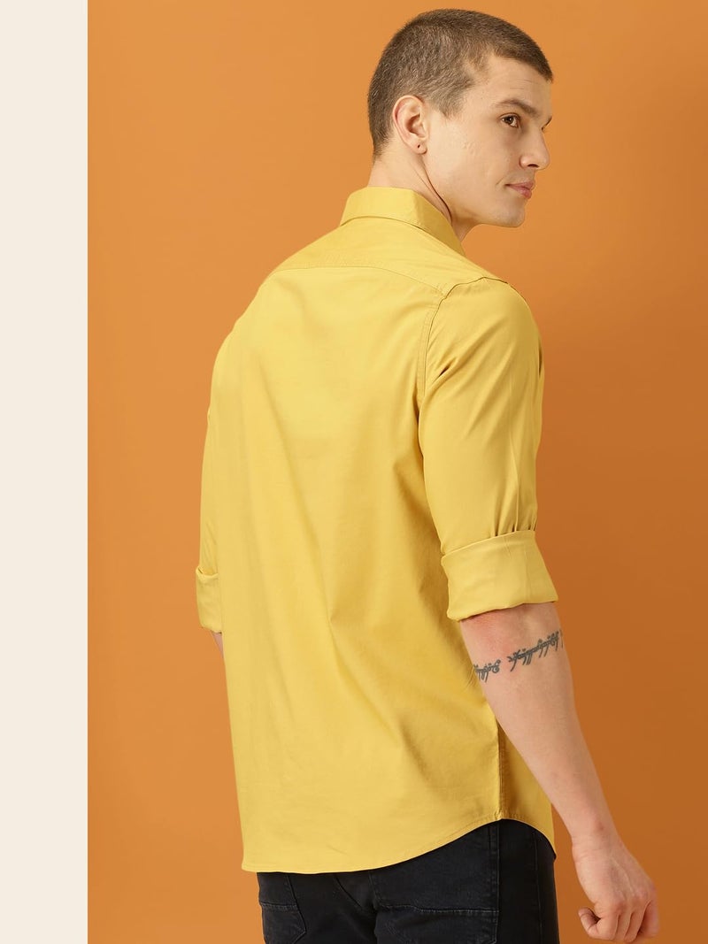 Thomas Scott Mens | Full Sleeve | Solid | Slim Fit | 100% Cotton | Button Down Collar | Shirts (Mustard_S) - Image 4