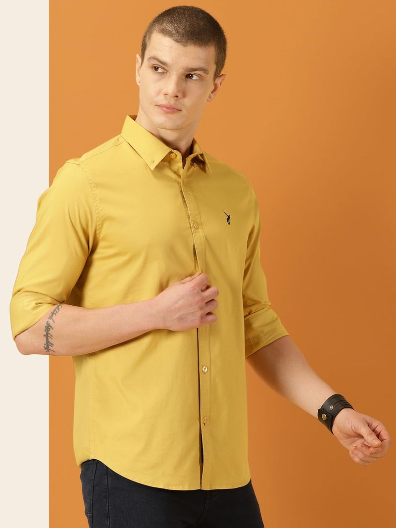 Thomas Scott Mens | Full Sleeve | Solid | Slim Fit | 100% Cotton | Button Down Collar | Shirts (Mustard_S) - Image 2