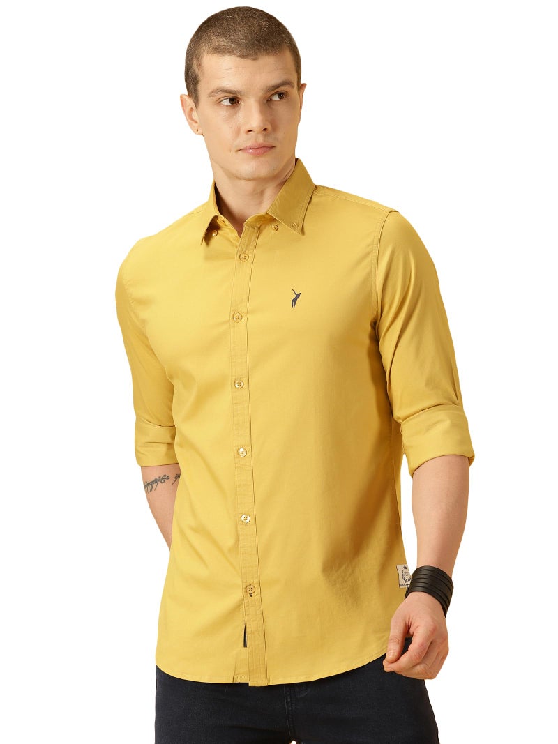 Thomas Scott Mens | Full Sleeve | Solid | Slim Fit | 100% Cotton | Button Down Collar | Shirts (Mustard_S) - Image 1
