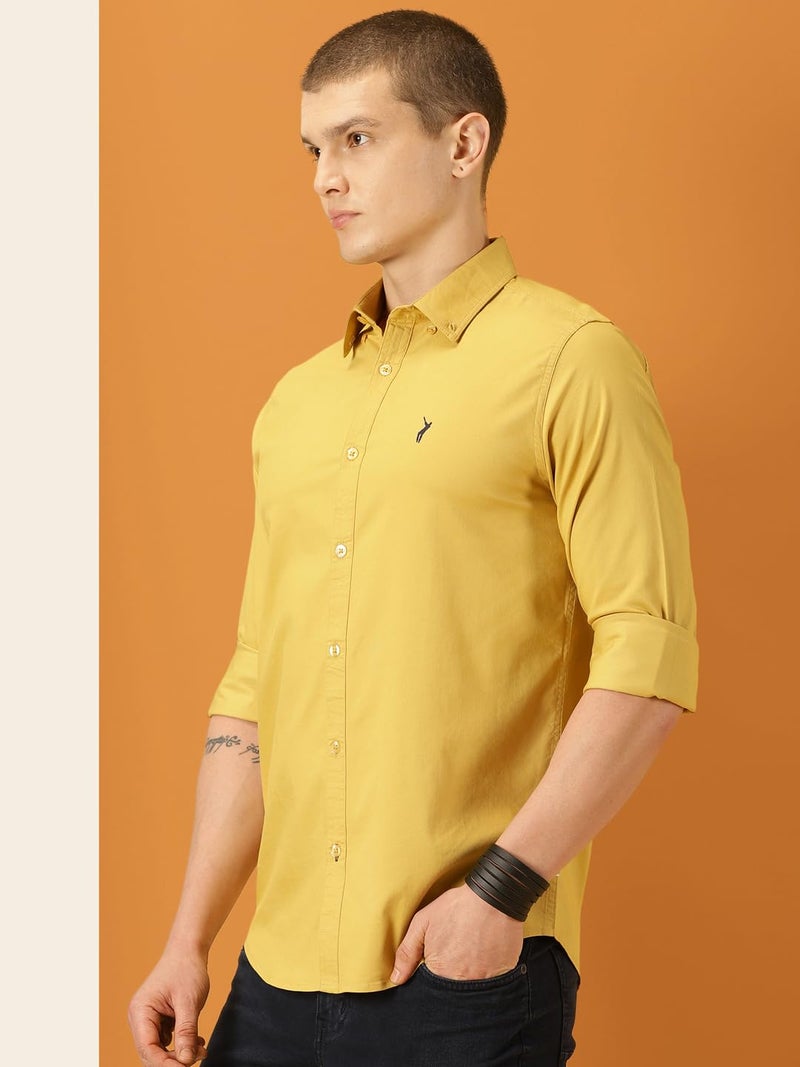 Thomas Scott Mens | Full Sleeve | Solid | Slim Fit | 100% Cotton | Button Down Collar | Shirts (Mustard_S) - Image 3