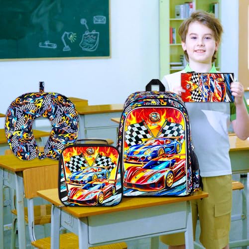 HPJGD 5PCS Boys Suitcase Set, Kids Water-Resistant Rolling Luggage, Cool Car Racing Travel Carry-On for Elementary/Preschool Toddler - Image 3