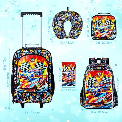 HPJGD 5PCS Boys Suitcase Set, Kids Water-Resistant Rolling Luggage, Cool Car Racing Travel Carry-On for Elementary/Preschool Toddler - Image 4