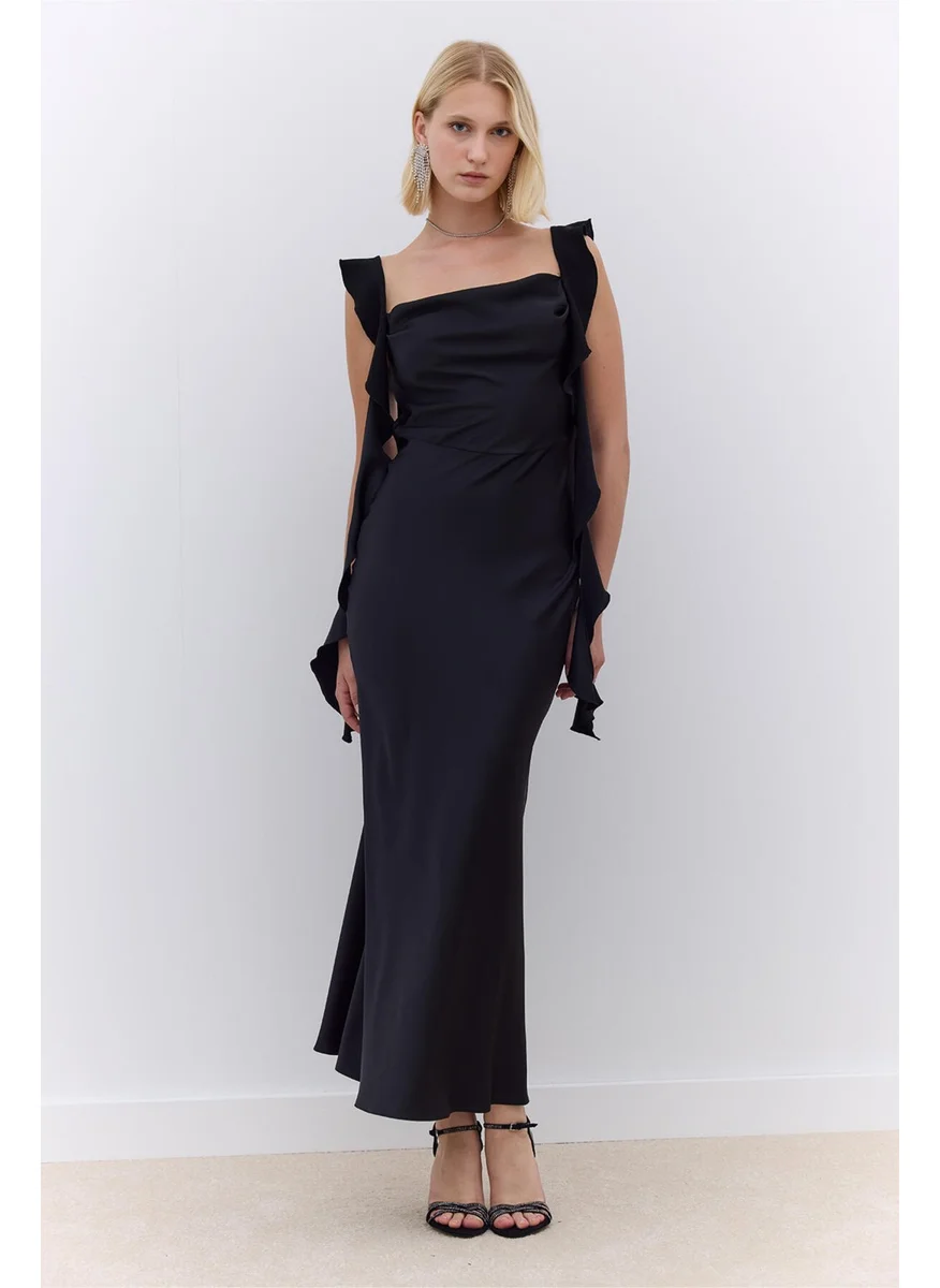 Manuka Juliet Satin Evening Dress Black