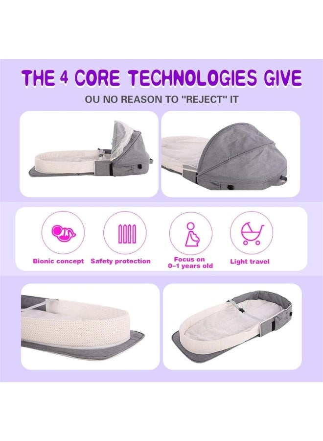 Beauenty Baby Travel Cot with Mosquito Net and Awning, Foldable Baby Tent, Washable Crib Bionic Travel Bed Breathable Cradle Cot, Portable Baby Cots, Foldable Baby Cots with Mosquito Net (pink) - Image 4