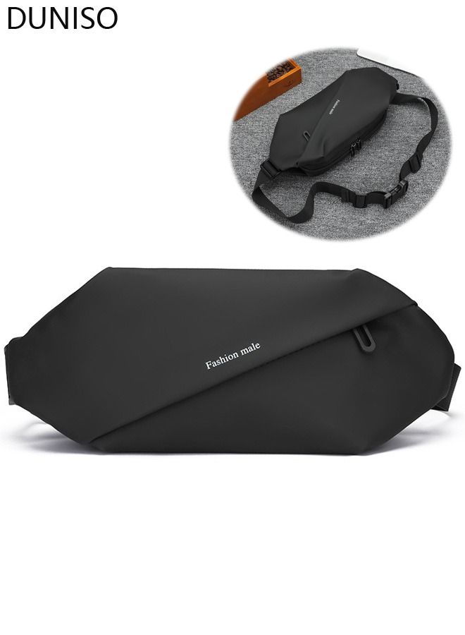 DUNISO Black Chest Bag for Men Women Fashionable Crossbody Waist Bag Pack with Adjustable Strap Waterproof Antitheft Men Waist Pack Belt Bag for Travel Hiking Running Outdoors - Image 2
