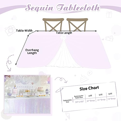 Fanqisi 50x102 Inches Sequin Tablecloth Sparkle Iridescent Rectangle Table Cloth for Wedding Birthday Party Sequin Overlay Table Decoration White - Image 5