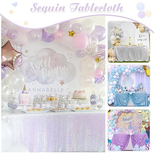Fanqisi 50x102 Inches Sequin Tablecloth Sparkle Iridescent Rectangle Table Cloth for Wedding Birthday Party Sequin Overlay Table Decoration White - Image 4