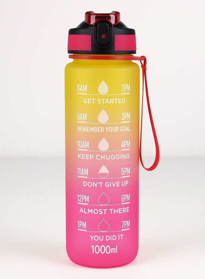 توشيونيكس زجاجة مياه تحفيزية سعة 1000 مل مع علامات زمنية، وغطاء يعمل بلمسة واحدة، وشفاطة مدمجة قابلة للطي، ومقبض حمل مزدوج وغطاء غير قابل للانزلاق - خالية من مادة BPA، وغطاء مانع للتسرب، وصديقة للبيئة، مصنوعة من البلاستيك، وقابلة لإعادة الاستخدام، وزجاجة مياه تذكيرية للشرب للبالغين والأطفال في المدرسة والمكتب والترطيب اليومي وصالة الألعاب الرياضية واللياقة البدنية واليوغا وركوب الدراجات والمشي لمسافات طويلة والتخييم في الهواء الطلق والمشي لمسافات طويلة والرياضة والسفر، زجاجة سعة 32 أونصة - Image 1