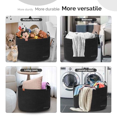 GOCAN Extra Large Storage Laundry Basket 22" X 22"X 14" Cotton Rope Woven for Blanket Basket with Handles for Living Room Toys Storage XXXL (Pure Blk) - Image 5