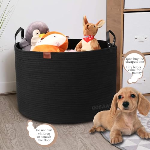 GOCAN Extra Large Storage Laundry Basket 22" X 22"X 14" Cotton Rope Woven for Blanket Basket with Handles for Living Room Toys Storage XXXL (Pure Blk) - Image 2