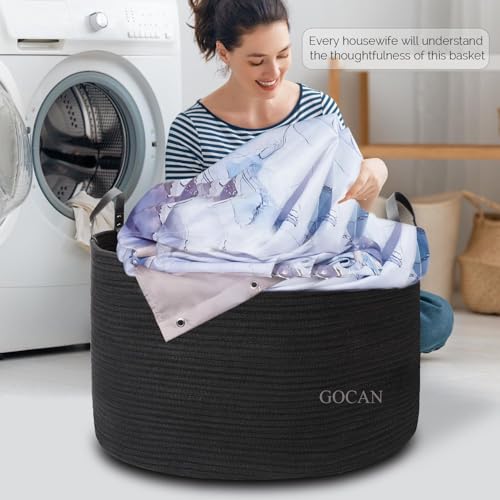 GOCAN Extra Large Storage Laundry Basket 22" X 22"X 14" Cotton Rope Woven for Blanket Basket with Handles for Living Room Toys Storage XXXL (Pure Blk) - Image 4