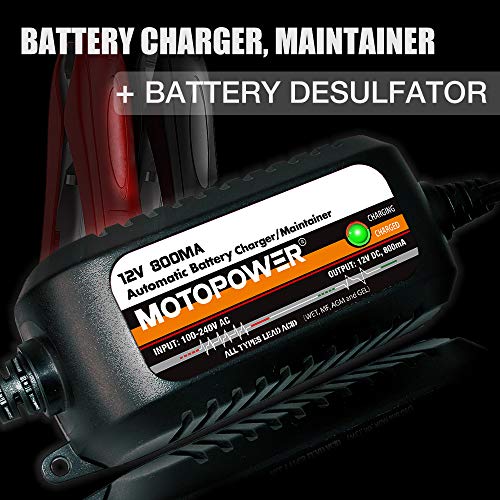 MOTOPOWER MP00205C 12V 800mA Automatic Battery Charger, Battery Maintainer, Trickle Charger, and Battery Desulfator - Image 2