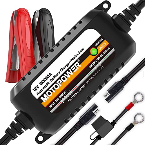 MOTOPOWER MP00205C 12V 800mA Automatic Battery Charger, Battery Maintainer, Trickle Charger, and Battery Desulfator - Image 1