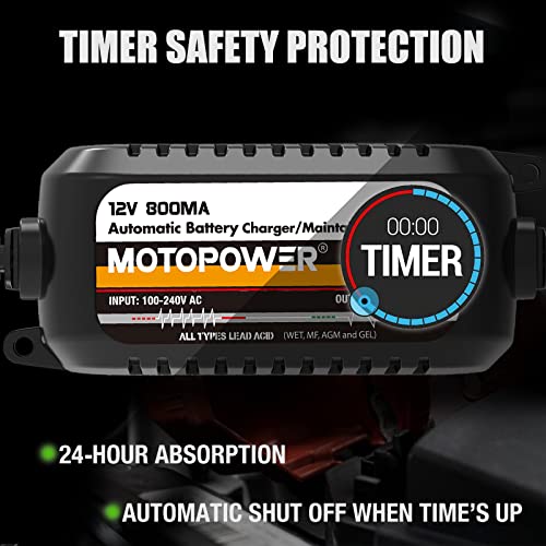 MOTOPOWER MP00205C 12V 800mA Automatic Battery Charger, Battery Maintainer, Trickle Charger, and Battery Desulfator - Image 4