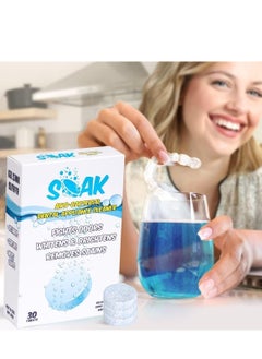 Soak 30 Denture Cleanser Tablets, Tablets Denture Cleaning Tablets for Overnight Dental, Prosthesis Fresh Brite and Stain-Free Retainer Cleaning Tablet Aligner Gum Shield Mouth Guard Denture Cleaners  - Image 2