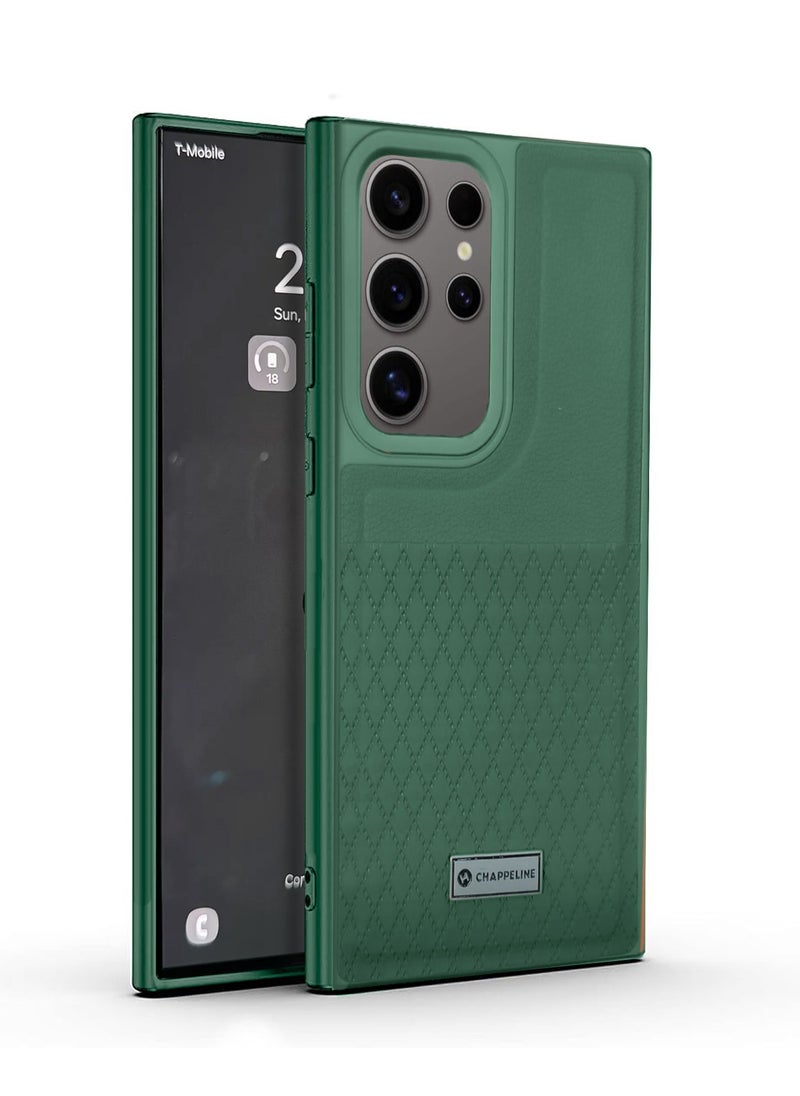 CHAPPELINE - Liquid Silicone With Raised Camera Lips Card Holder Case Cover For Samsung Galaxy S24 Ultra 5G 2024 Dark Green - Image 1