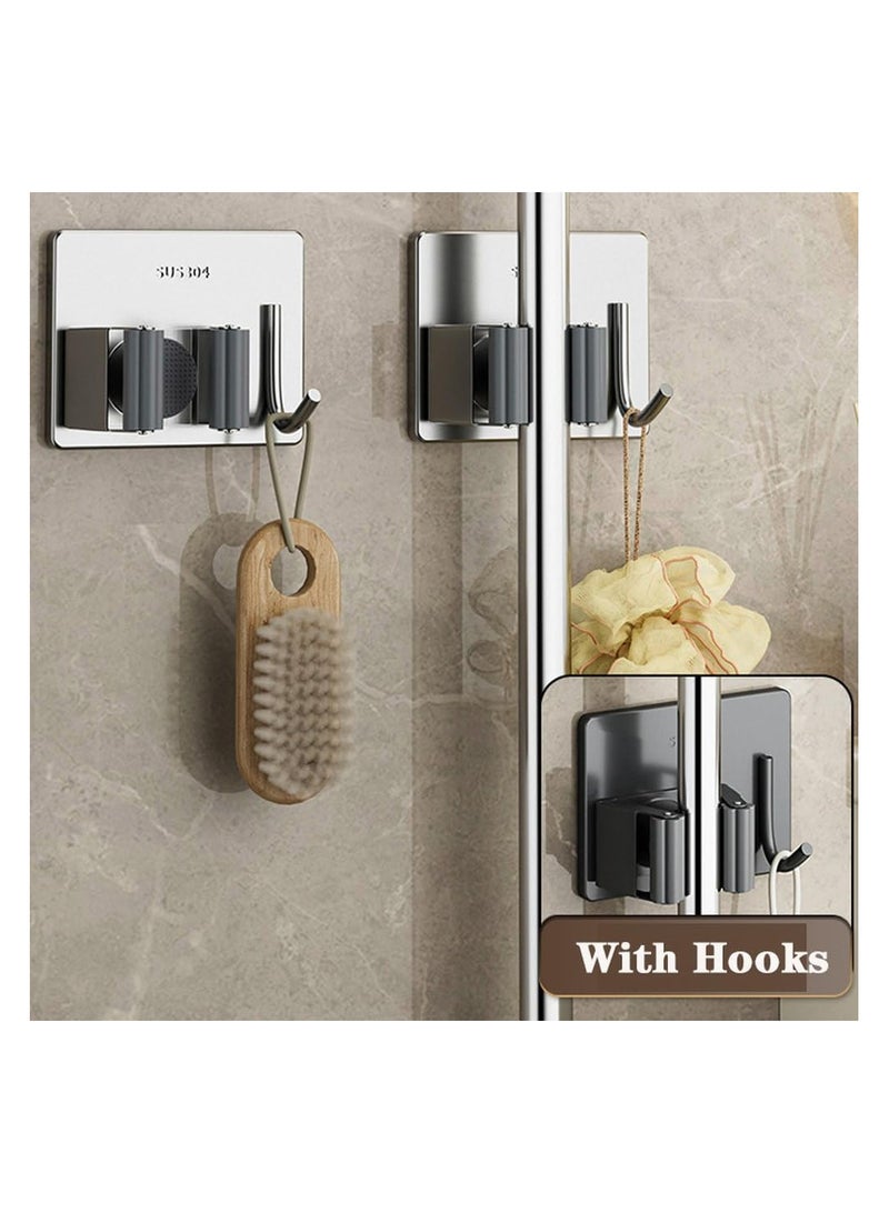 Bukela Self-Adhesive Mop Holder Clips Hook 304 Stainless Steel Kitchen Bathroom Waterproof Brush Broom Mop Organizer Shelf Accessories,Sliver - Image 2