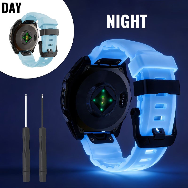 حزام معصم أزرق ساطع ناعم مزود بمشبك قابل للتمدد السريع، متوافق مع أجهزة Garmin Instinct 3 وFenix 8 وForerunner 970 وQuatix 8 وTactix 8 وEpix Pro بمقاس 26 مم. - Image 5