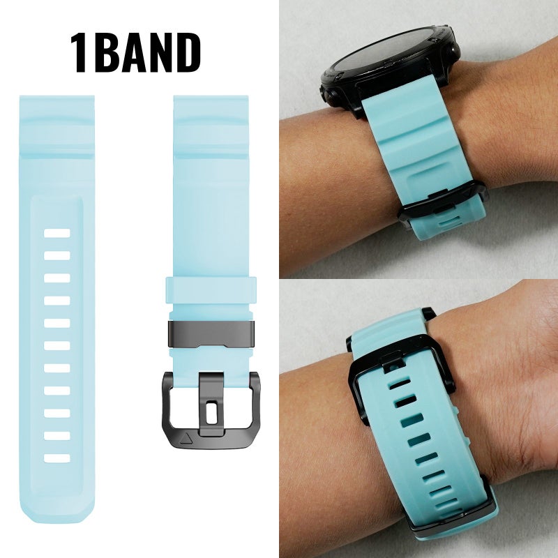 حزام معصم أزرق ساطع ناعم مزود بمشبك قابل للتمدد السريع، متوافق مع أجهزة Garmin Instinct 3 وFenix 8 وForerunner 970 وQuatix 8 وTactix 8 وEpix Pro بمقاس 26 مم. - Image 1