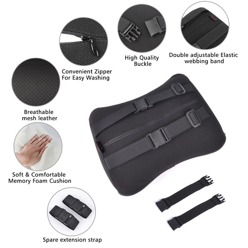 Aukee Car Headrest Pillow with Genuine Leather Cover Memory Foam Neck Cushion for Driving Home Office Black (Pack of 2) - Image 4