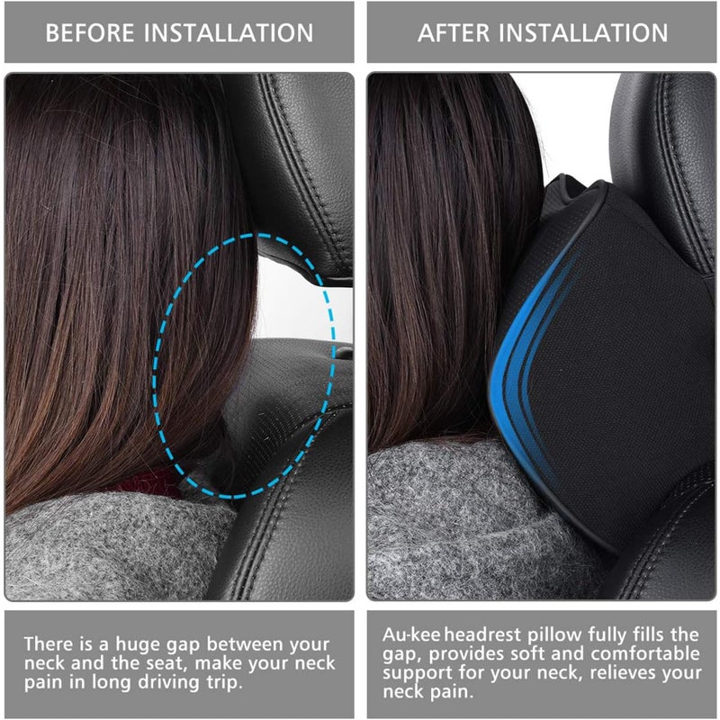 Aukee Car Headrest Pillow with Genuine Leather Cover Memory Foam Neck Cushion for Driving Home Office Black (Pack of 2) - Image 3