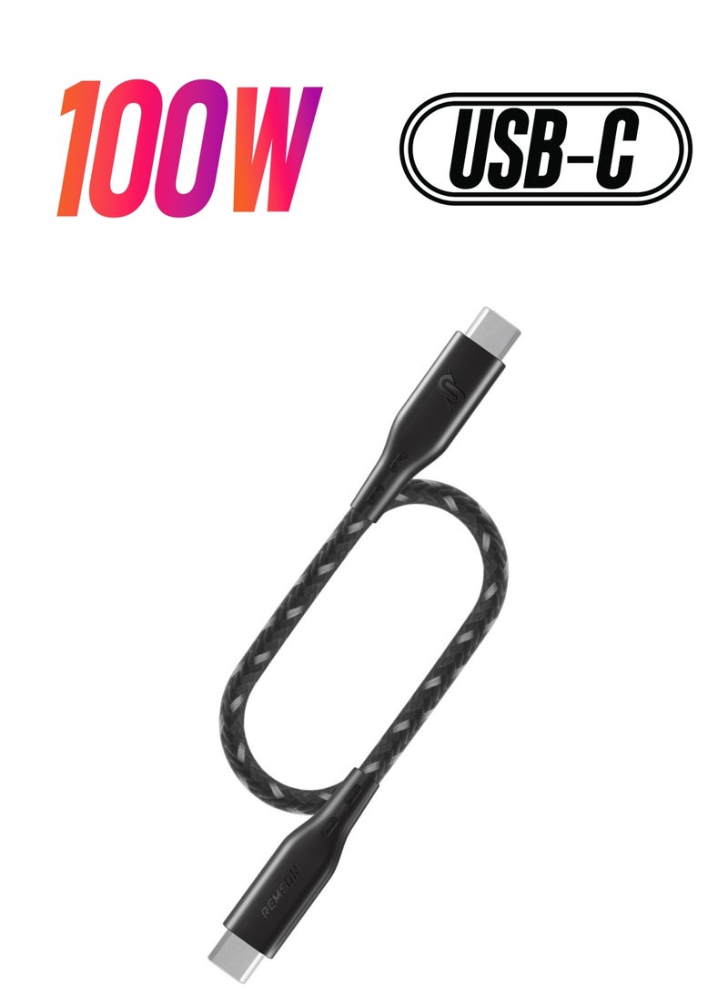 Remson Rapid-Link Nylon Braided Cable Fast Charge & Data Sync USB Type C 0.3 Meters Black - Image 1