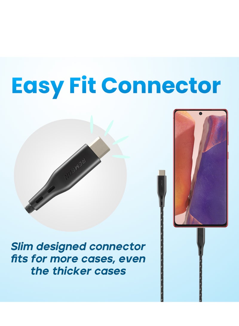 Remson Rapid-Link Nylon Braided Cable Fast Charge & Data Sync USB Type C 0.3 Meters Black - Image 3