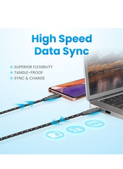 Remson USB Type C Remson Rapid-Link Nylon Braided Cable Fast Charge & Data Sync 0.3 Meters Black  - Image 5