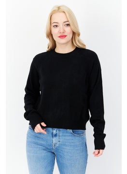 French Connection Women Crew Neck Plain Long Sleeves Cropped Sweatshirt, Black  - Image 1