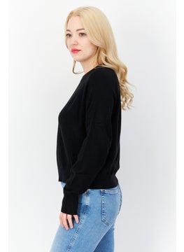 French Connection Women Crew Neck Plain Long Sleeves Cropped Sweatshirt, Black  - Image 2