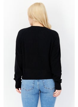 French Connection Women Crew Neck Plain Long Sleeves Cropped Sweatshirt, Black  - Image 3