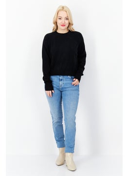 French Connection Women Crew Neck Plain Long Sleeves Cropped Sweatshirt, Black  - Image 4