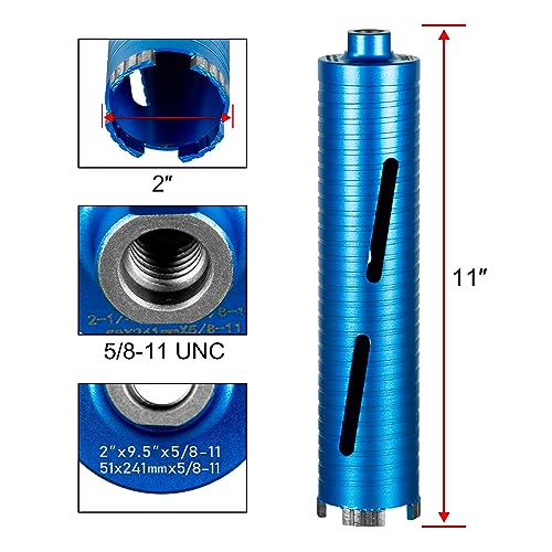 SALI Diamond Core Drill Bits 2" Diameter 10"/254mm Drilling Depth 5/8-11" Thread Core Bit Turbo Laser-Welded Segments for Cured Concrete with, Brick, Block, Masonry, with Two Adapters - Image 2