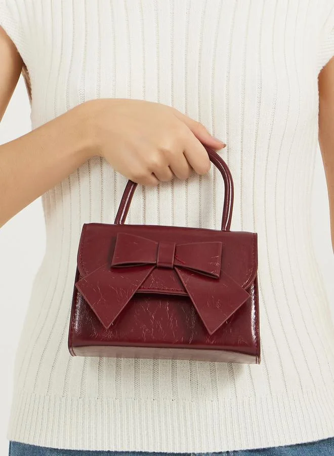 Styli Textured Ribbon Accent Handbag with Top Handle