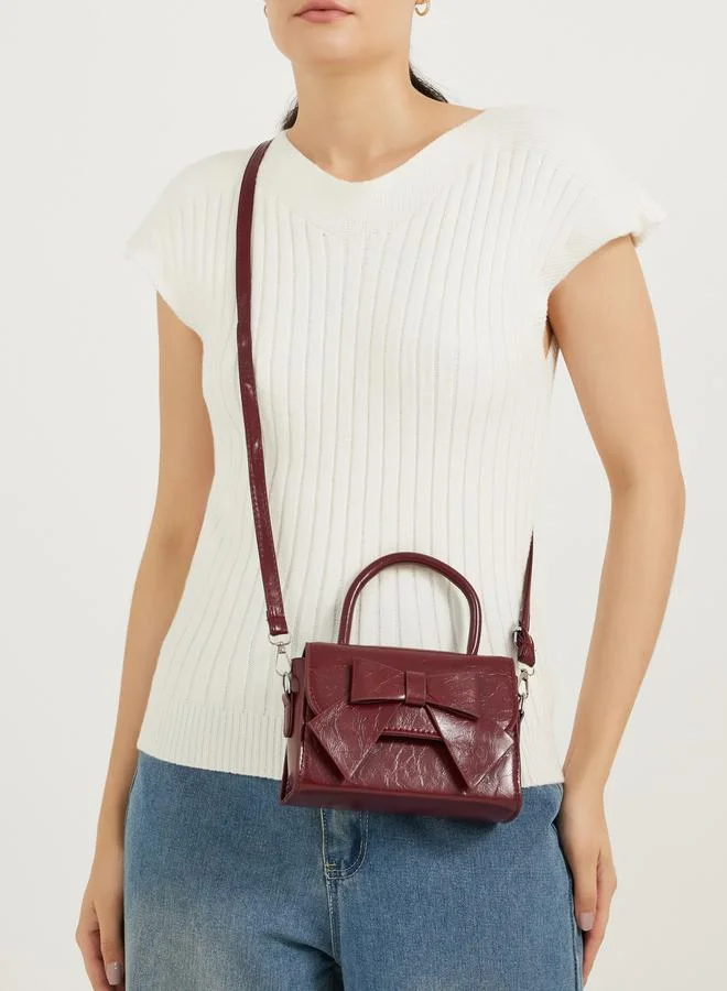 Styli Textured Ribbon Accent Handbag with Top Handle