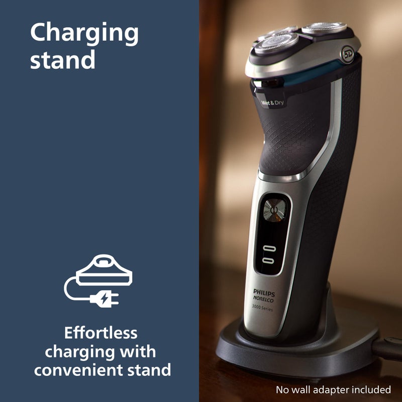 Norelco Philips Norelco Shaver 3900 Series, Wet and Dry Electric Shaver, P-Cap, Travel Pouch, Charging Stand, Storm Blue, Model S3341/92 - Image 3