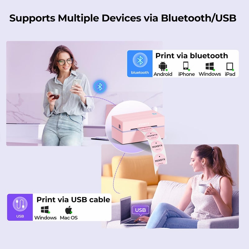 MUNBYN Bluetooth Thermal Label Printer, 130B Wireless 4x6 Shipping Label Printer for Shipping Packages Small Business Office or Home, Compatible with iPhone Android iPad Windows macOS Chrome Etsy eBay - Image 3